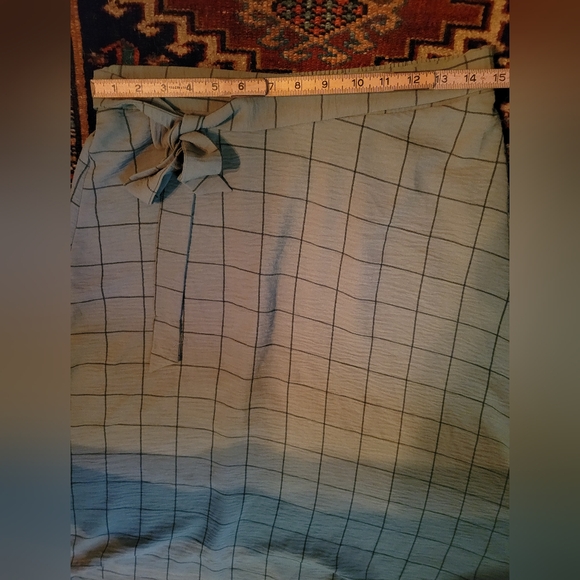 New York Clothing Company Green Window Pane Knee Length Skirt Elastic Tie Small - Picture 3 of 8